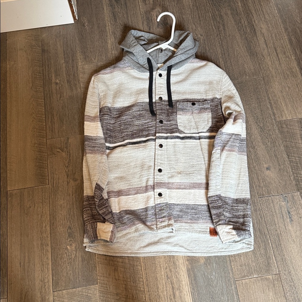 Striped Hooded Button-Up Shirt